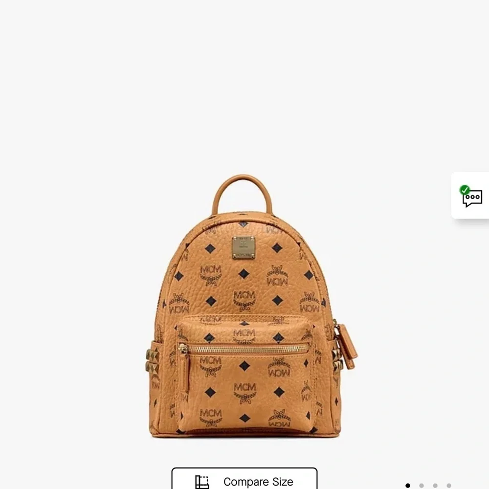 MCM Beige and Black Logo Backpack